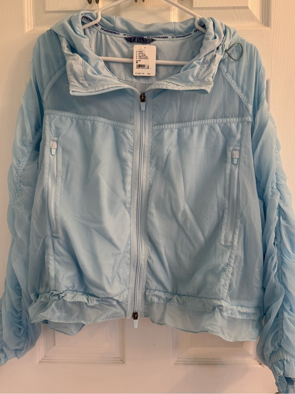 Free People Sheer Bliss Pale Blue Lightweight Hooded Jacket Size Medium NWT - Picture 3 of 5